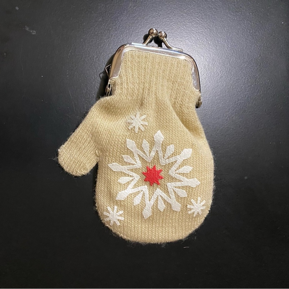 Tan Mitten Coin Purse with Snowflake Design